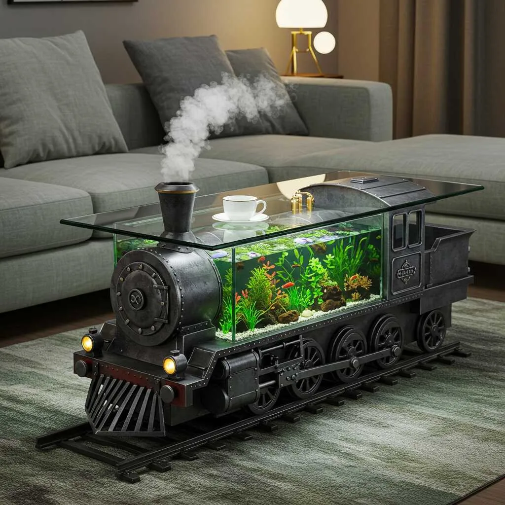 Creative Examples of Train Shaped Aquarium Coffee Tables