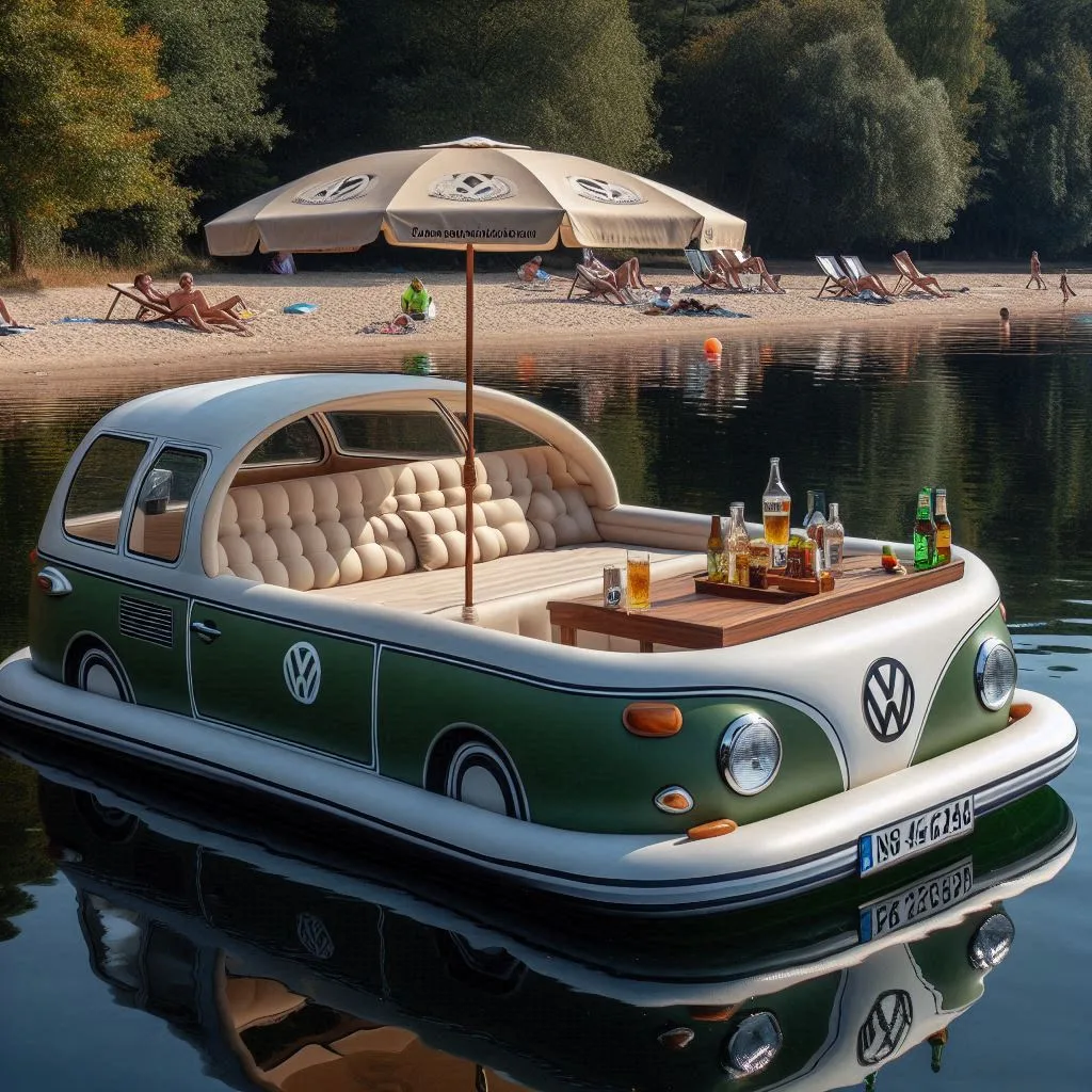 The Iconic Volkswagen Bus Meets Inflatable Lounge Boat Design