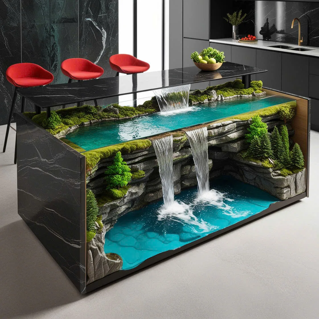 Waterfall Active Scene Kitchen Island: A Fusion of Nature and Modern Design