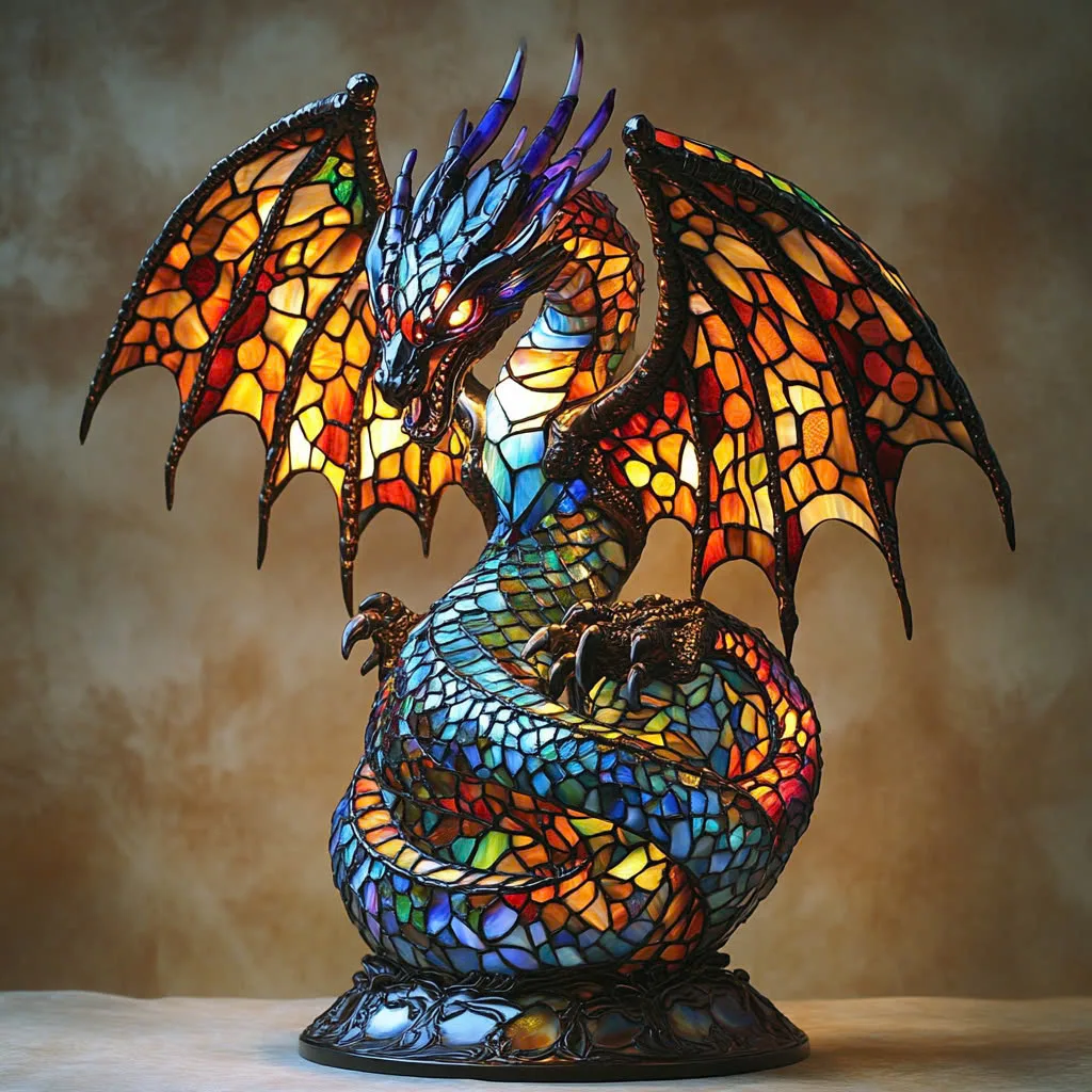  Bring Home the Magic with a Glowing Stained Glass Dragon Lamp