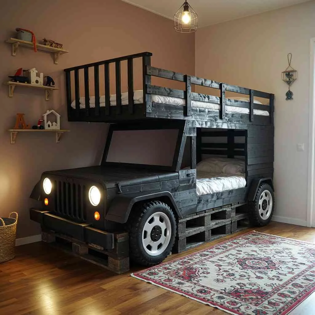 Jeep Inspired Pallet Wood Bunk Bed: Adventure Meets Functionality