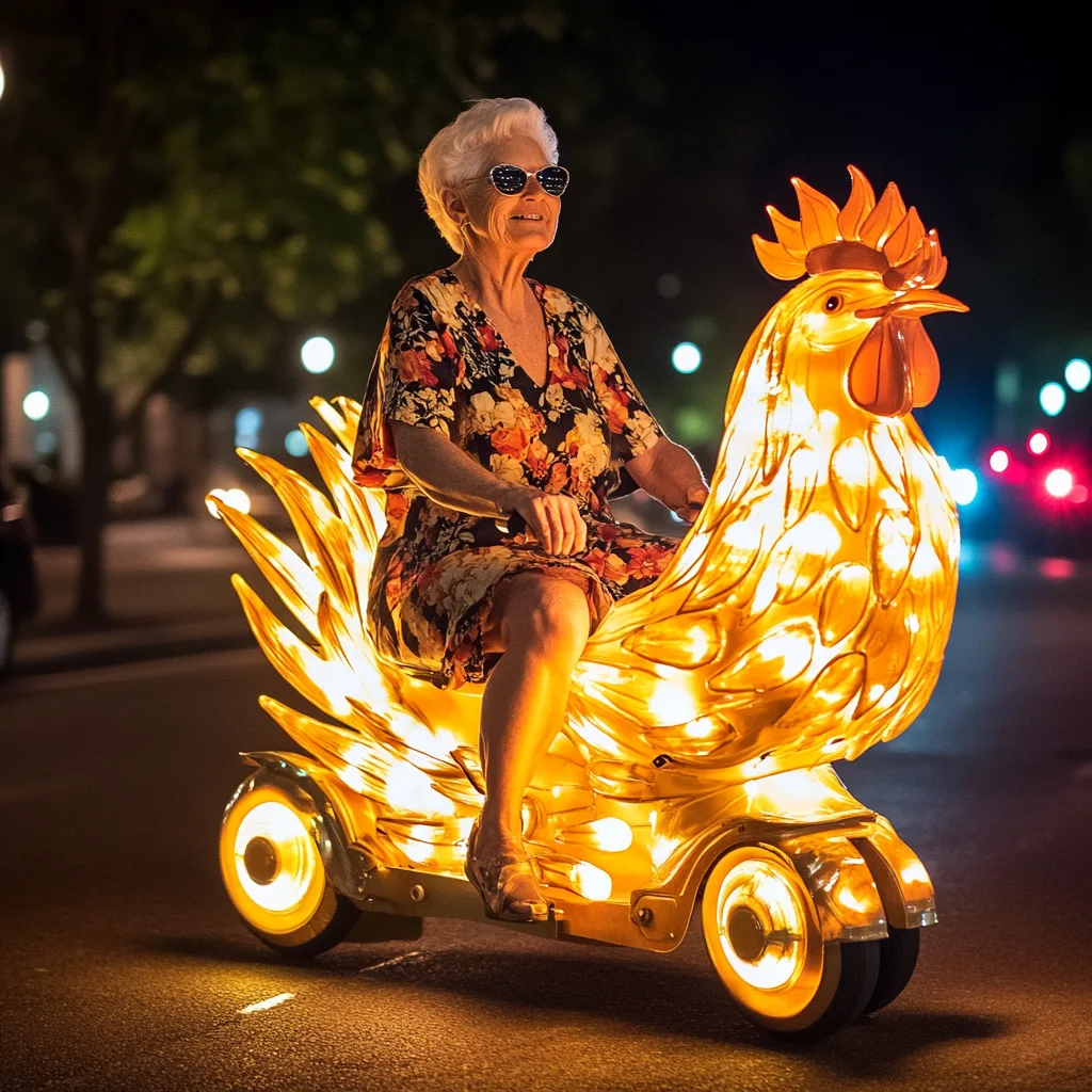 Golden Glowing Rooster Scooter: Ride Bold, Shine Bright