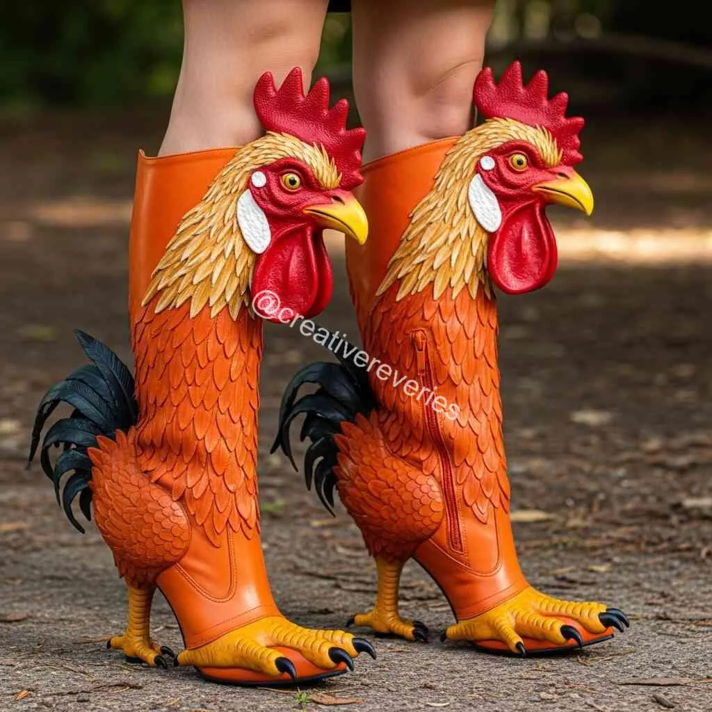 Chicken-Shaped Boots: Barnyard Fashion That Struts with Personality