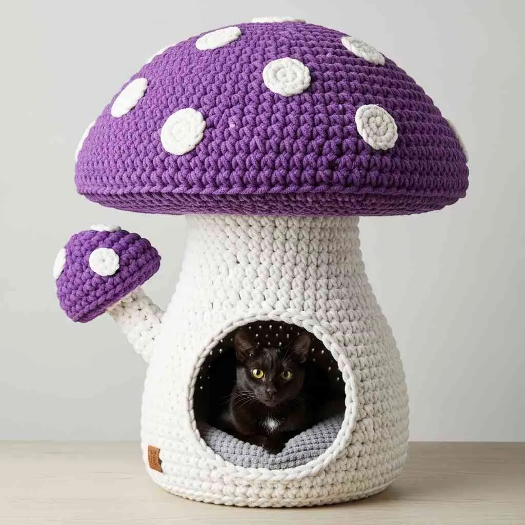 Mushroom Crochet Cat House: A Whimsical Hideaway for Feline Friends