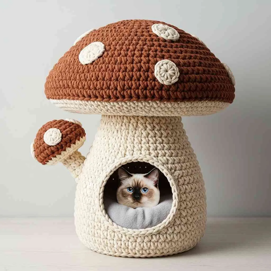 What Is a Mushroom Crochet Cat House?