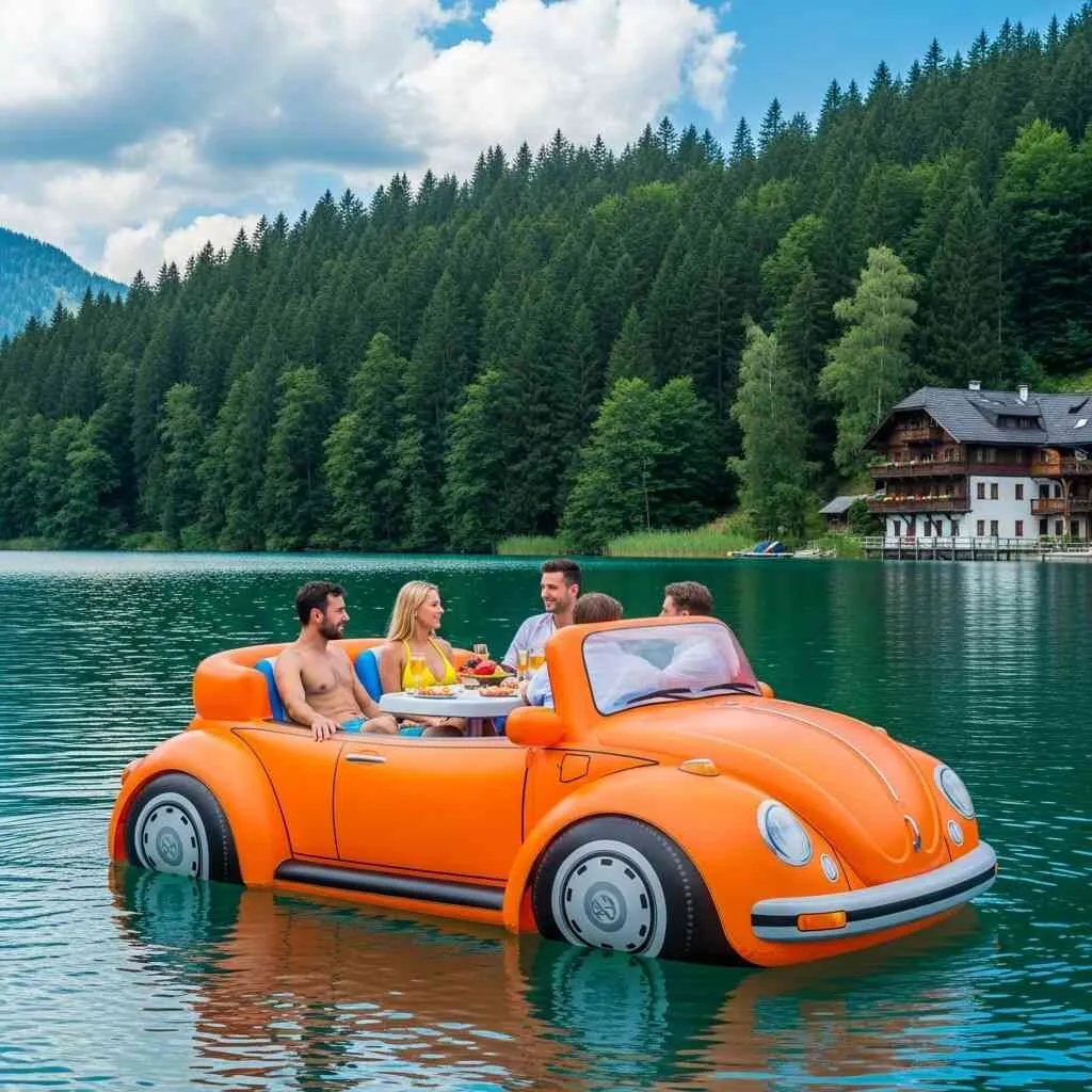 Comparing the Volkswagen Beetle Floating Party to Traditional Car Shows and Water Festivals